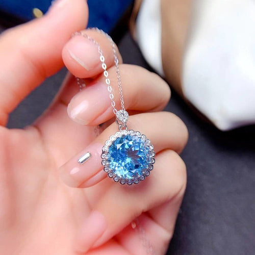 Anti-Tarnish Stainless Steel Silver-Plated Blue Round Crushed Ice Cut Pendant - Wholesale