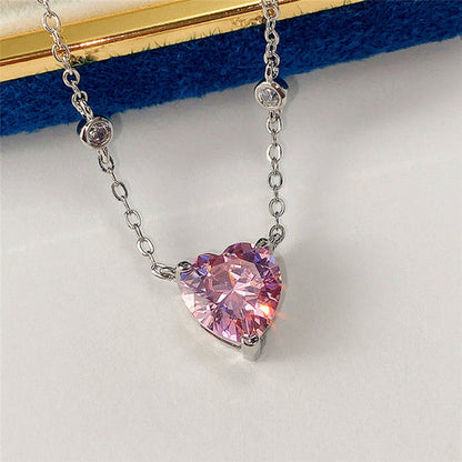 Anti-Tarnish Stainless Steel Silver-Plated Pink Heart American Diamond Pendant - Wholesale