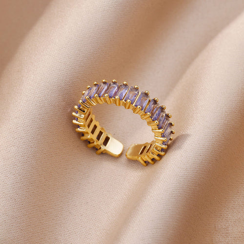Anti-Tarnish Stainless Steel Gold Plated Purple Adjustable Ring - Wholesale