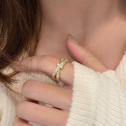 Anti-Tarnish Stainless Steel Gold Plated Cross Shaped Adjustable Ring - Wholesale
