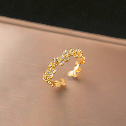 Anti-Tarnish Stainless Steel Gold Plated Butterfly Themed Adjustable Ring - Wholesale