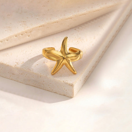 Anti-Tarnish Gold-Plated Star Themed Adjustable Stainless Steel Ring - Wholesale