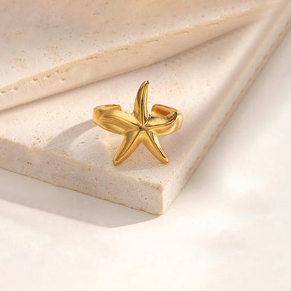 Anti-Tarnish Gold-Plated Star Themed Adjustable Stainless Steel Ring - Wholesale