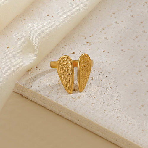Anti-Tarnish Gold-Plated "Wings of Hope" Adjustable Stainless Steel Ring - Wholesale