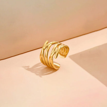 Anti-Tarnish Gold-Plated Contemporary Adjustable Stainless Steel Ring - Wholesale