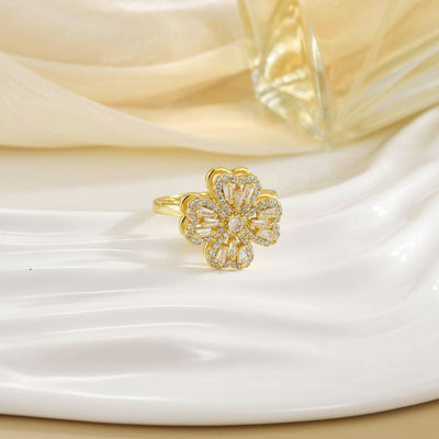 Anti-Tarnish Stainless Steel Gold-Plated Clover Themed Rotatable Adjustable Ring - Wholesale