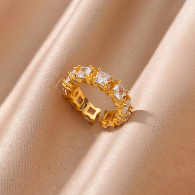 Anti-Tarnish Stainless Steel Gold-Plated White Square ADs Adjustable Ring - Wholesale
