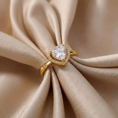 Anti-Tarnish Stainless Steel Gold-Plated Heart Themed Adjustable Ring - Wholesale