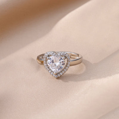 Anti-Tarnish Stainless Steel Silver-Plated Heart Themed Adjustable Ring - Wholesale