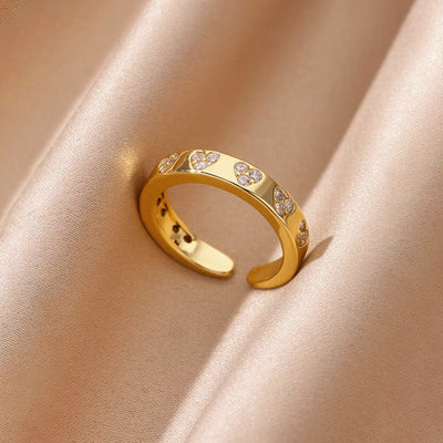 Anti-Tarnish Stainless Steel Gold-Plated Heart Themed Adjustable Ring - Wholesale