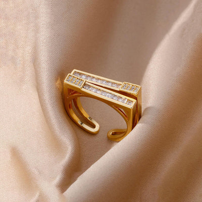 Anti-Tarnish Stainless Steel Gold-Plated Contemporary Twin Adjustable Ring - Wholesale