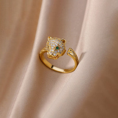 Anti-Tarnish Stainless Steel Gold-Plated Contemporary Jaguar Adjustable Ring - Wholesale