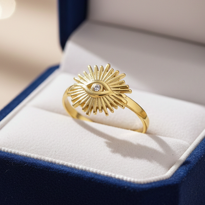 Anti-Tarnish Stainless Steel Gold-Plated Contemporary Evil Eye Adjustable Ring - Wholesale