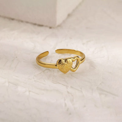 Anti-Tarnish Stainless Steel Gold-Plated Contemporary Heart Adjustable Ring - Wholesale