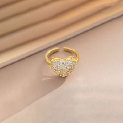 Anti-Tarnish Stainless Steel Gold-Plated Heart Themed Adjustable Ring - Wholesale