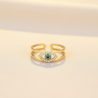 Anti-Tarnish Stainless Steel Gold-Plated Contemporary Evil Eye Adjustable Ring - Wholesale