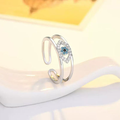Anti-Tarnish Stainless Steel Silver-Plated Contemporary Evil Eye Adjustable Ring - Wholesale