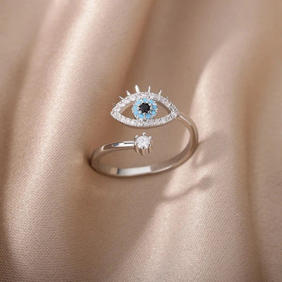 Anti-Tarnish Stainless Steel Silver-Plated Contemporary Evil Eye Adjustable Ring - Wholesale