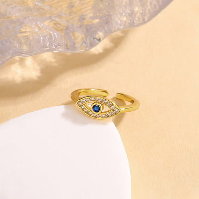 Anti-Tarnish Stainless Steel Gold-Plated Contemporary Evil Eye Adjustable Ring - Wholesale