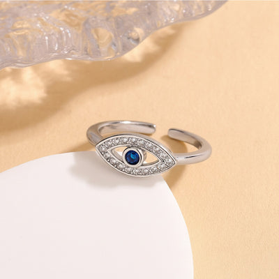 Anti-Tarnish Stainless Steel Silver-Plated Contemporary Evil Eye Adjustable Ring - Wholesale