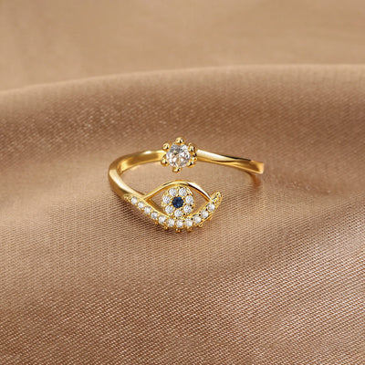 Anti-Tarnish Stainless Steel Gold-Plated Contemporary Evil Eye Adjustable Ring - Wholesale
