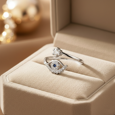 Anti-Tarnish Stainless Steel Silver-Plated Contemporary Evil Eye Adjustable Ring - Wholesale