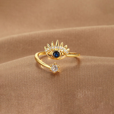 Anti-Tarnish Stainless Steel Gold-Plated Contemporary Evil Eye Adjustable Ring - Wholesale