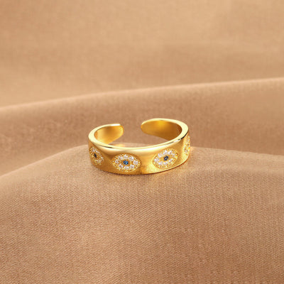 Anti-Tarnish Stainless Steel Silver-Plated Contemporary Evil Eye Adjustable Ring - Wholesale