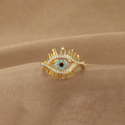 Anti-Tarnish Stainless Steel Gold-Plated Contemporary Evil Eye Adjustable Ring - Wholesale