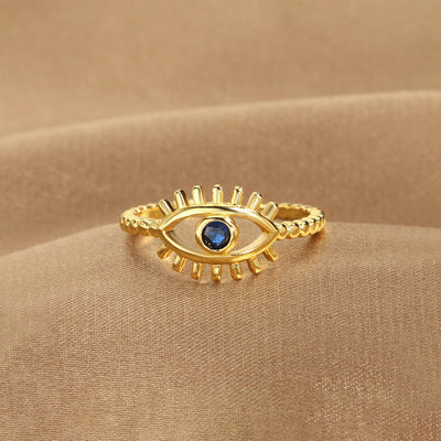 Anti-Tarnish Stainless Steel Gold-Plated Contemporary Evil Eye Adjustable Ring - Wholesale