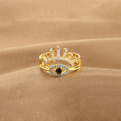 Anti-Tarnish Stainless Steel Gold-Plated Contemporary Evil Eye Adjustable Ring - Wholesale