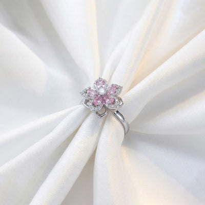 Anti-Tarnish Stainless Steel Silver-Plated Star Themed Pink Rotatable Adjustable Ring - Wholesale