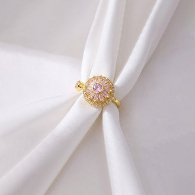 Anti-Tarnish Stainless Steel Gold-Plated Round Pink Rotatable Adjustable Ring - Wholesale