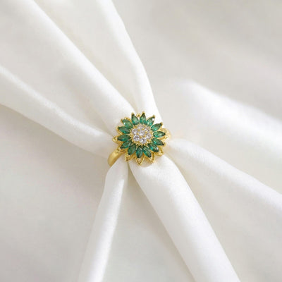 Anti-Tarnish Stainless Steel Gold-Plated Star Shaped Green Rotatable Adjustable Ring - Wholesale