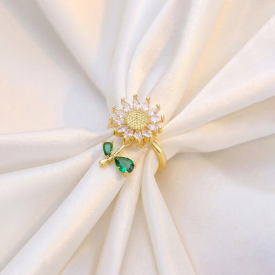 Anti-Tarnish Stainless Steel Gold-Plated Floral Multicolor Rotatable Adjustable Ring - Wholesale