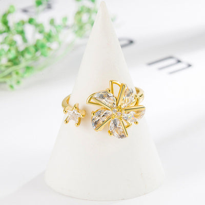 Anti-Tarnish Stainless Steel Gold-Plated Floral Style Rotatable Adjustable Ring - Wholesale