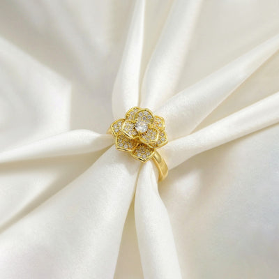 Anti-Tarnish Stainless Steel Gold-Plated Floral Rotatable Adjustable Ring - Wholesale