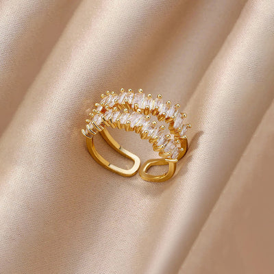 Anti-Tarnish Stainless Steel Gold-Plated Contemporary Twin Adjustable Ring - Wholesale