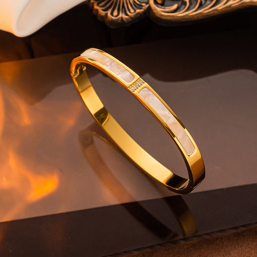 Anti-Tarnish Stainless Steel Gold-Plated Mother of Pearl Contemporary Bracelet - Wholesale