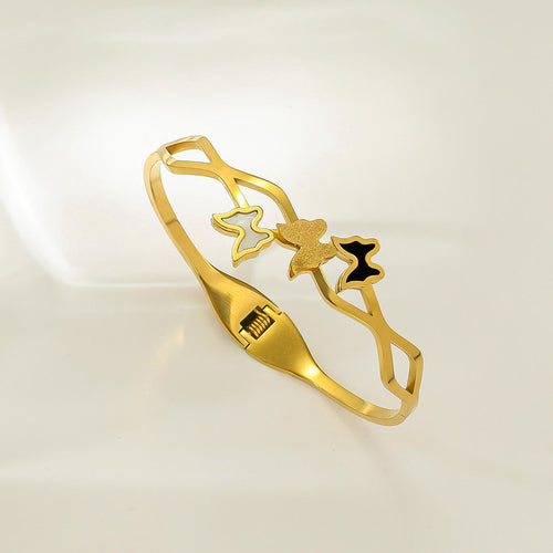 Anti-Tarnish Stainless Steel Gold-Plated Butterfly Themed Bangle Bracelet - Wholesale