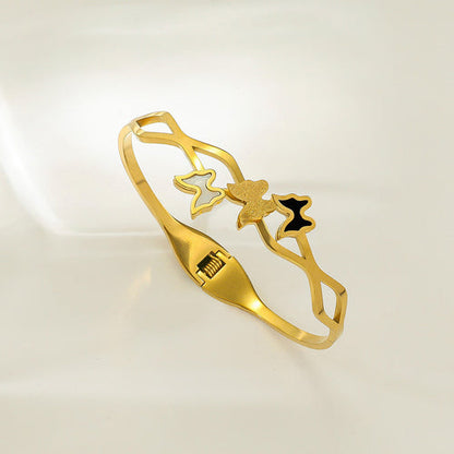 Anti-Tarnish Stainless Steel Gold-Plated Butterfly Themed Bangle Bracelet - Wholesale