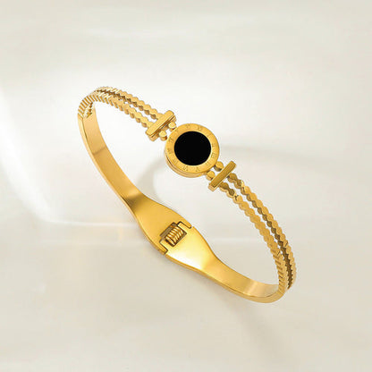 Anti-Tarnish Gold Plated Stainless Steel Roman Numerals Anti Tarnish Geometric Bracelet - Wholesale