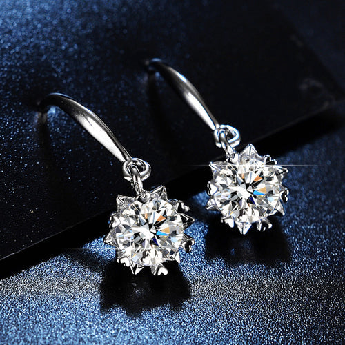 Anti Tarnish Silver Plated Crystal Studded Circular Solitaire Drop Earrings