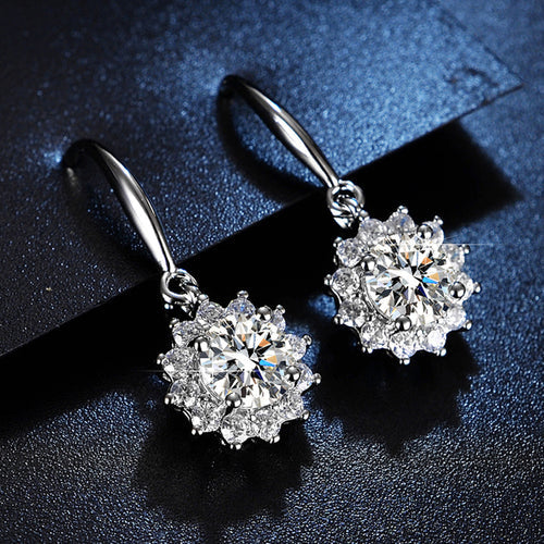 Anti Tarnish Silver Plated Crystal Studded Floral Solitaire Drop Earrings