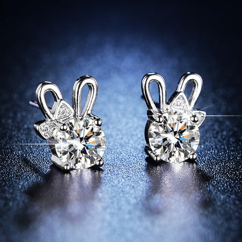 Anti-Tarnish Silver Plated Crystal Studded Unique Bow Tie Clip Solitaire Stud Earrings - Wholesale