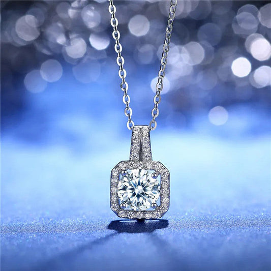Anti-Tarnish Stainless Steel Silver-Plated Square Crystal Solitaire Pendant - Wholesale