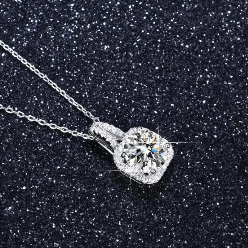 Anti-Tarnish Stainless Steel Silver-Plated Square Crystal Solitaire Pendant - Wholesale