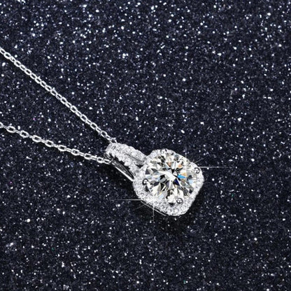 Anti-Tarnish Stainless Steel Silver-Plated Square Crystal Solitaire Pendant - Wholesale
