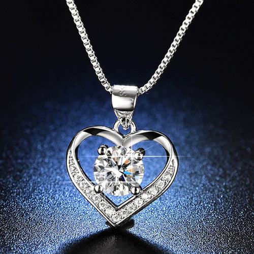 Anti-Tarnish Stainless Steel Silver-Plated American Diamond Studded Heart Pendant - Wholesale