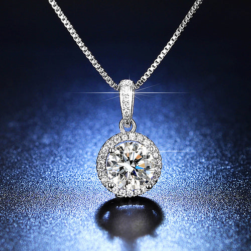 Anti-Tarnish Stainless Steel Silver-Plated Crystal Studded Circular Solitaire Pendant - Wholesale